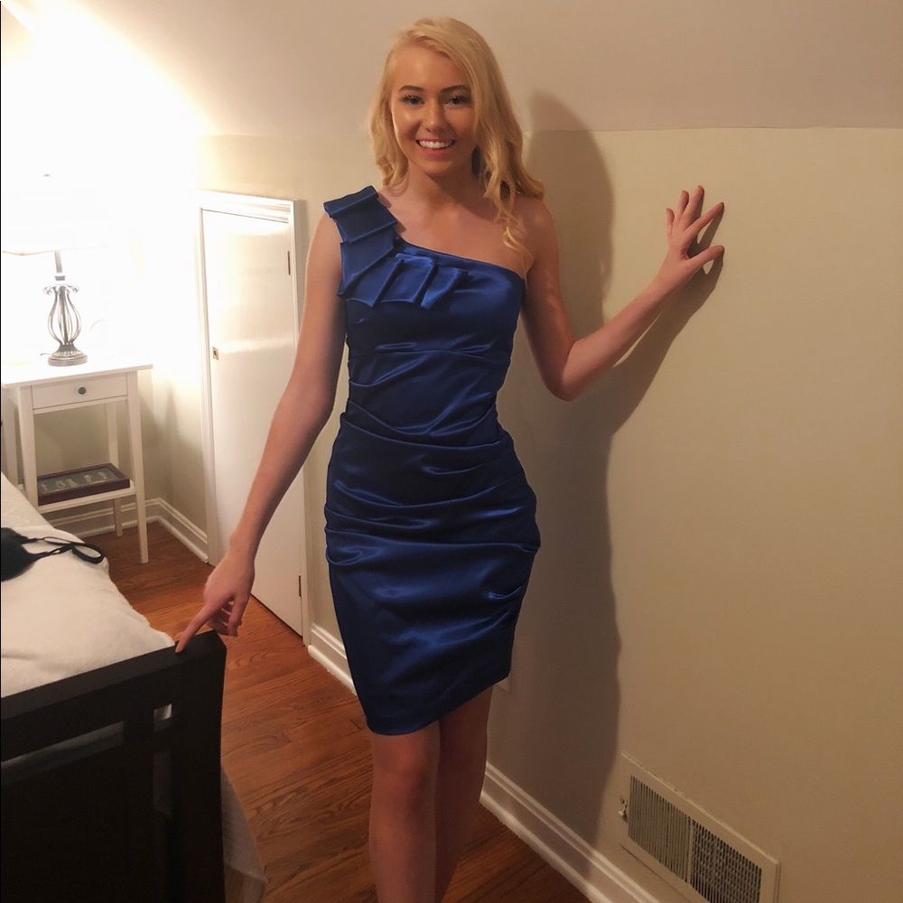 Royal Blue Size 7/8 One-Shoulder Cocktail Dress